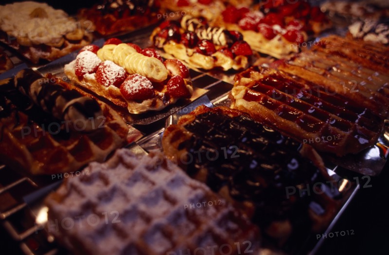 BELGIUM, Brabant, Brussels, Display of Belgian waffles.