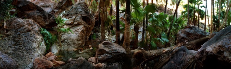 Australia, Western Australia, Near Kununurra, Panorama of the Zebedee Springs on El Questro Homestead
