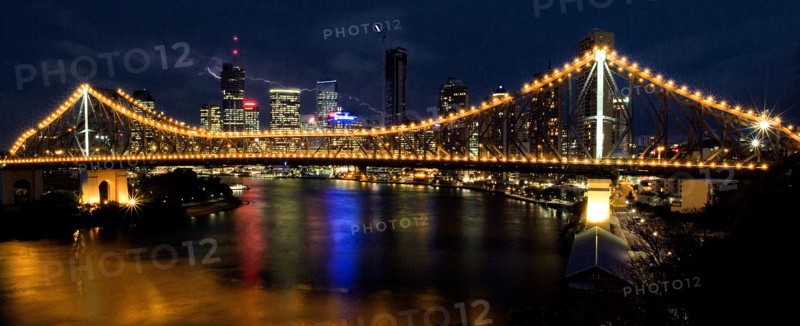 Australia, Queensland, Brisbane, The Story Bridge - Brisbane CBD Behind and Lightening Storm