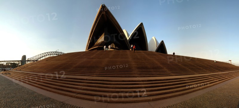 Australia, New South Wales, Sydney, Panorama Of Sydney Opera House And Harbour Bridge At Sunset