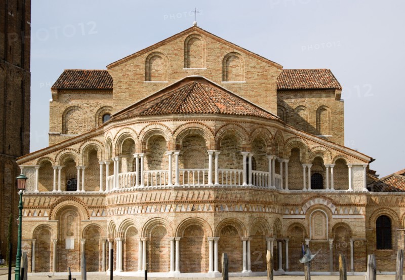 ITALY, Veneto, Venice, Murano Island The Colonnaded exterior of the 12th Century Basilica dei Santi Maria e Donato