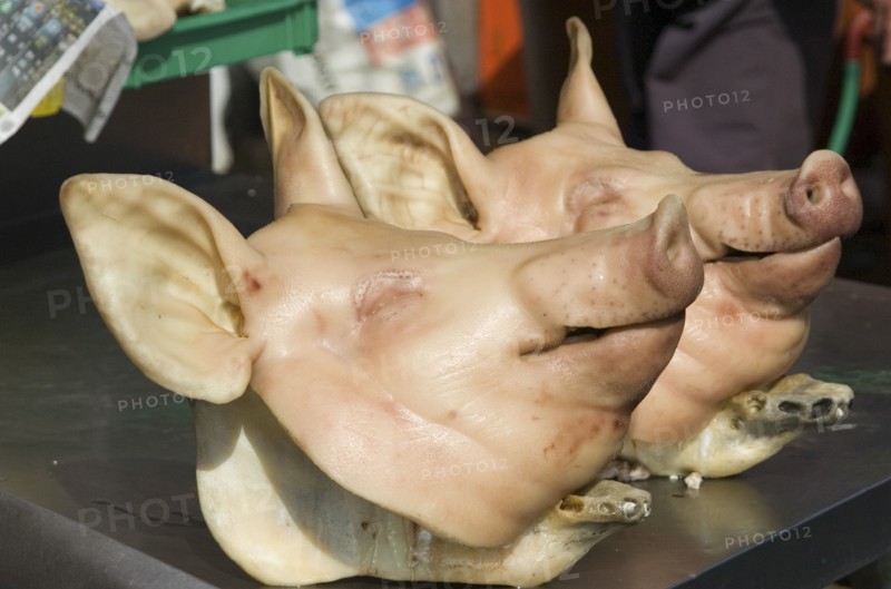 SOUTH KOREA, Yeongnam, Busan, Pig's head on sale at Jagalchi Market