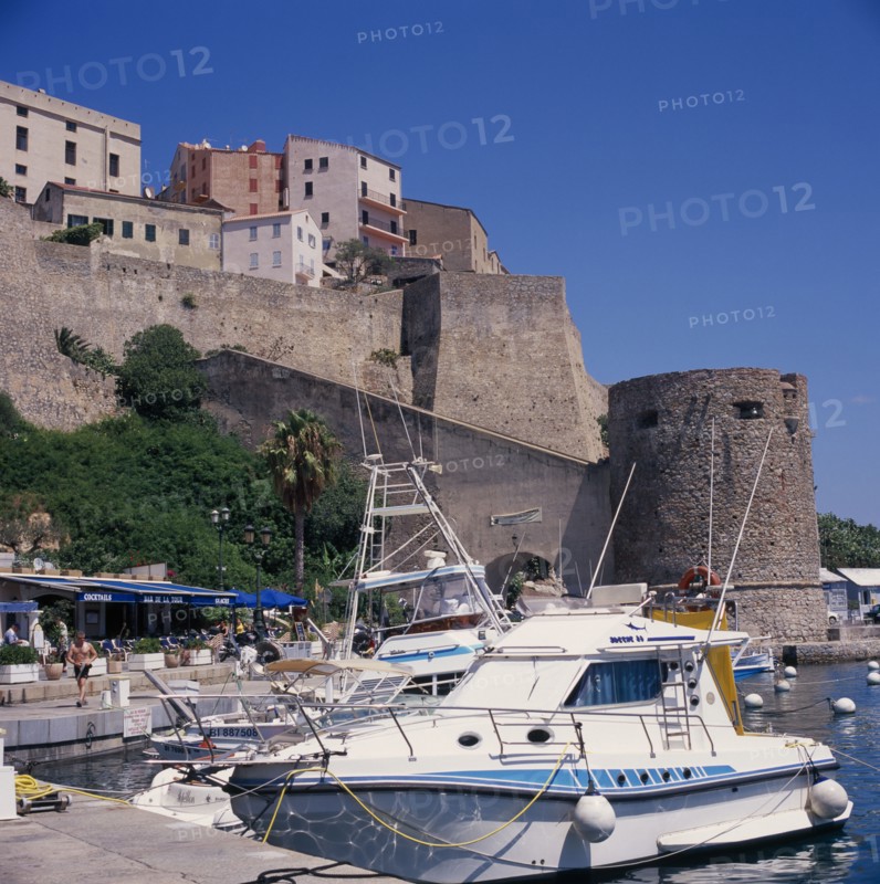 FRANCE, Corsica, Calvi, View over harbour toward the Citadel.