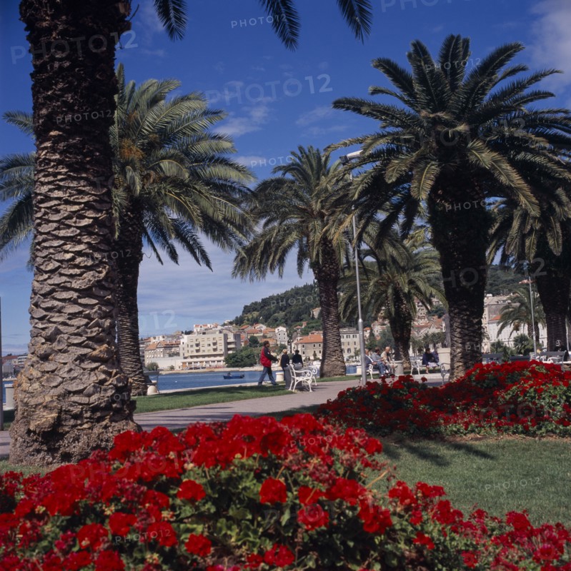 CROATIA, Split, View along the colourful waterfront of the world heritage site.
