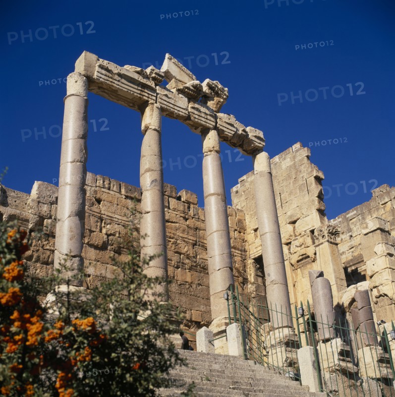 LEBANON, Baalbek, Steps leading to the Temple of Jupiter in the ruins of the former Roman city.