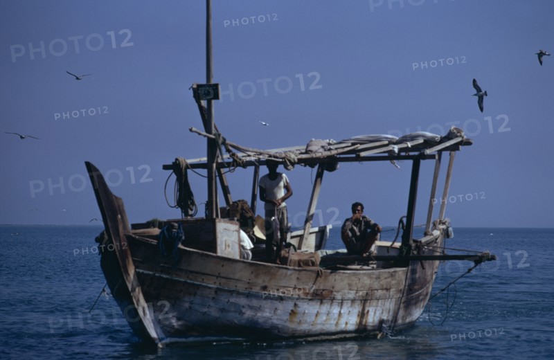 QATAR, Industry, Fishing dhow boat at sea