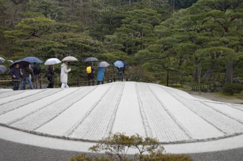 JAPAN, Honshu, Kyoto, Ginkaku-ji Temple - Symbolic cone of raked white sand at this Zen temple known as the Silver Pavilion