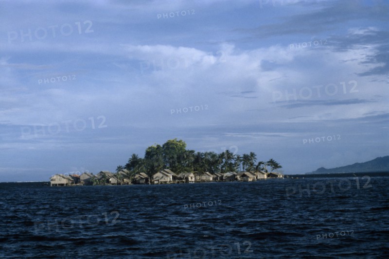 PACIFIC ISLANDS, Melanesia, Solomon Islands, Lau Lagoon. View across the water toward the artificial island of Funafou.