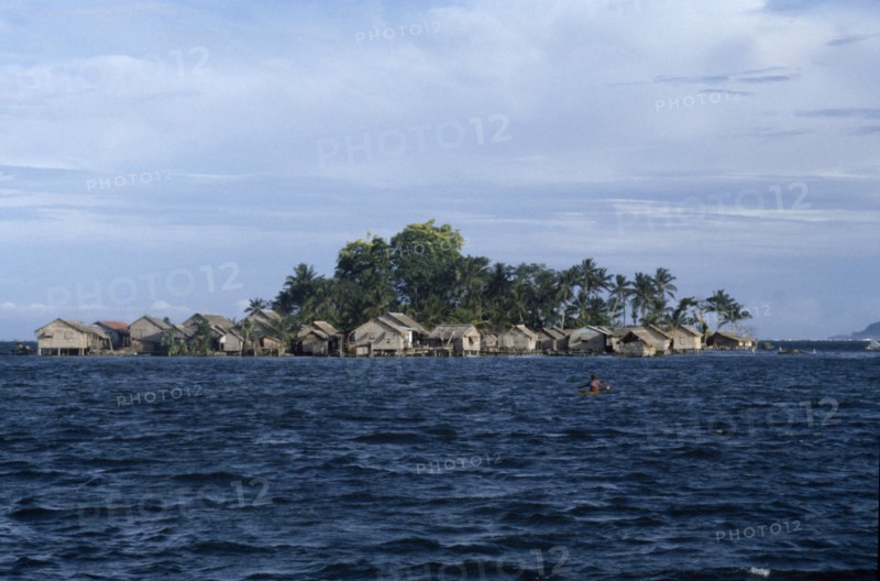PACIFIC ISLANDS, Melanesia, Solomon Islands, Lau Lagoon. View across the water toward the artificial island of Funafou.