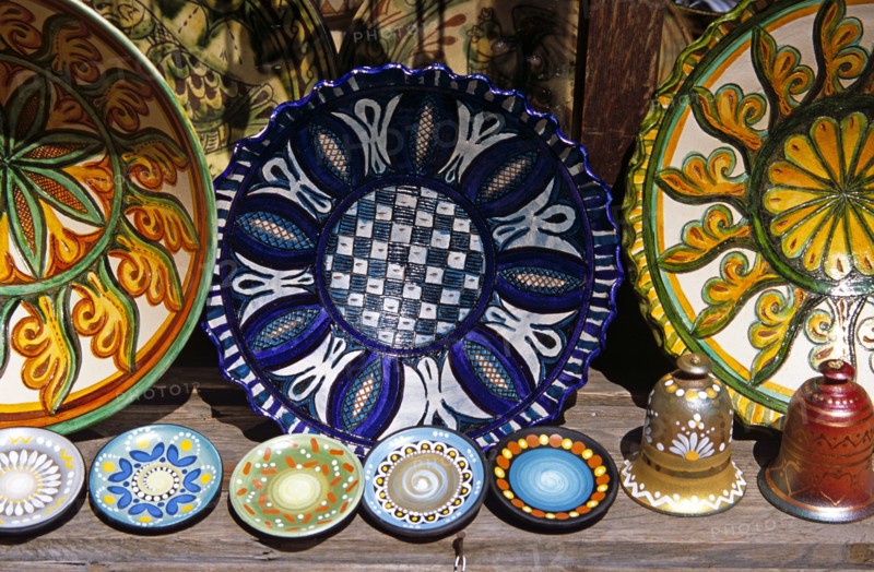 Traditional Bulgarian pottery on display