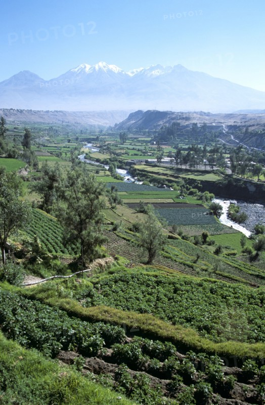 PERU, Arequipa, "Chachani Mountain, River Chili and valley."