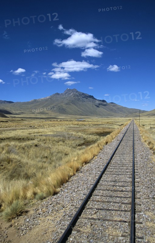 PERU, Transport, "Railway track through the Andes mountain range, Puno to Cusco Perurail train journey."