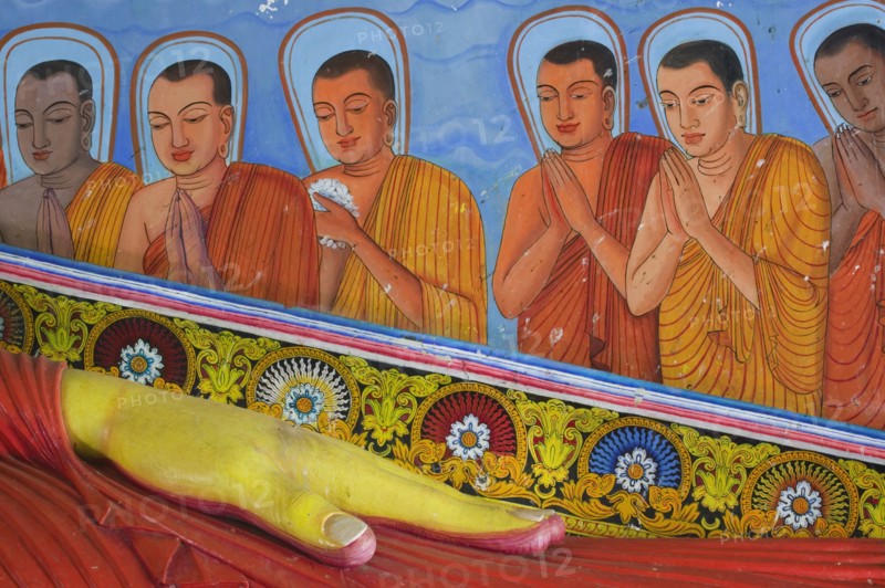 SRI LANKA, Anuradhapura, Detail of the reclining Buddha in Isurumuniya Vihara (Rock Temple).