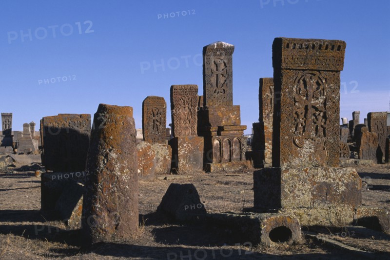 ARMENIA, Noradouz, Carved memorial stones or Khachkars dating 7th-13th century.