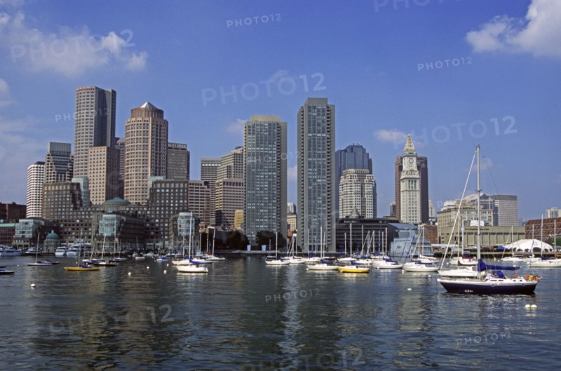 USA, Massachusetts, Boston, Boston City Skyline from the harbour.