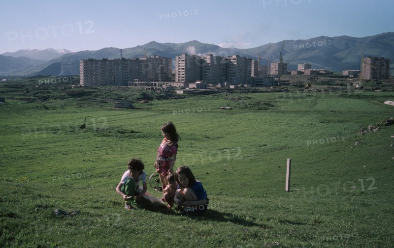 ARMENIA, People, Children, Children picking herbs on outskirts of Razdan.