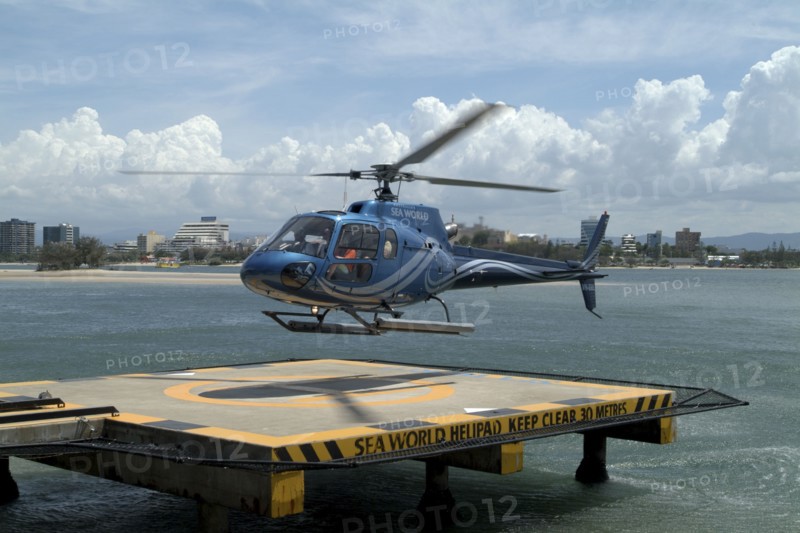 Australia, Queensland, Gold Coast, Seaworld's sightseeing helicopter coming in to land.