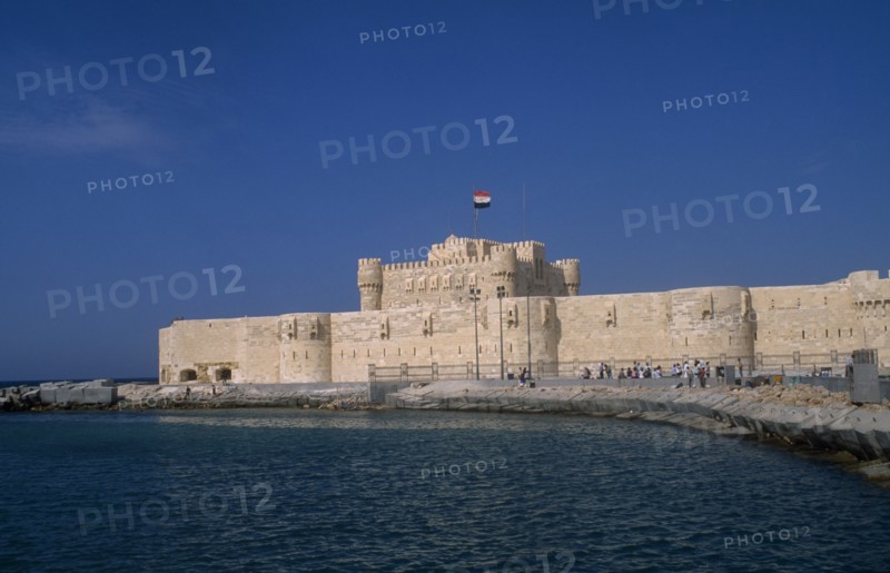 EGYPT, Nile Delta, Alexandria, Fort Qaitbey seen from across water
