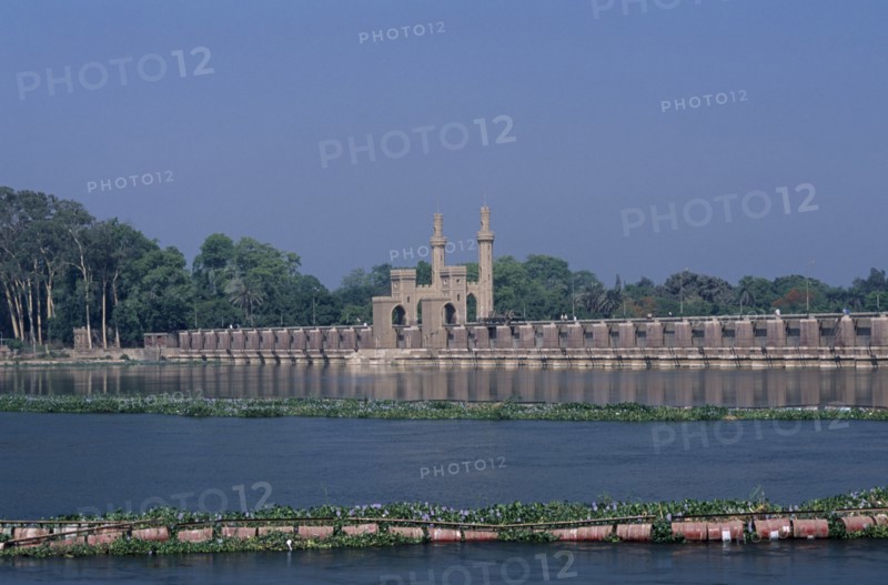 EGYPT, Cairo Area, Qanater, River Nile Barrage with Water Hyacinth growing across the water