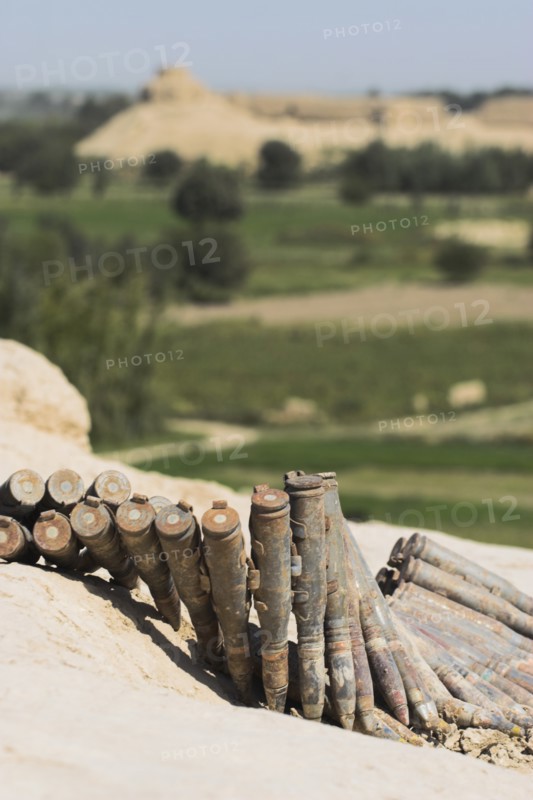 AFGHANISTAN, (Mother of Cities), Balkh , "Ammunition left behind by the Taliban at Top-I-Rustam, Remains of 200ft high Buddhist Stupa now an army checkpoint"