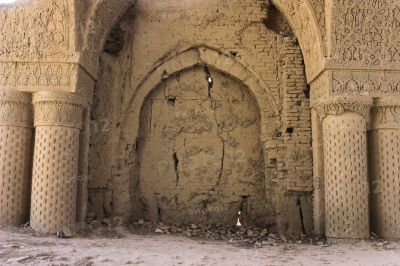AFGHANISTAN, (Mother of Cities), Balkh, "No-Gonbad Mosque (Mosque of Nine Cupolas) also known as Khoja Piada or Masjid-e Haji Piyada (Mosque of the Walking Pilgrim) Dates to the early 9th Century A.D. Earliest Islamic monument identified in Afghanistan, has influences from the Achaemenid, Graeco-Bactrain and Kushano-Sasanian periods, few dateable examples of mosque architecture exist anywhere in the world form this early periodes)  Jane Sweeney"