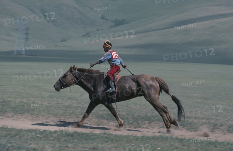 MONGOLIA, Animals, Child jockey  competing in National Day horse race.