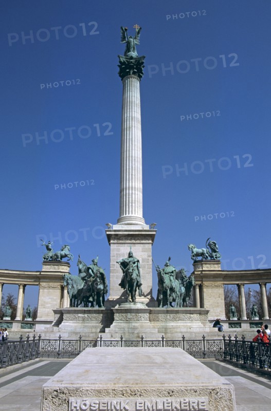 HUNGARY, Budapest, "Millennium Monument, including Hoseink Emlekere plinth, Heroes Square."