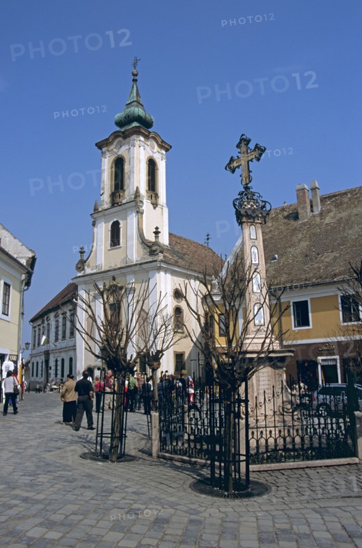 HUNGARY, Szentendre, "Blagovestenska Church (Serbian Orthodox Church), Main Square."