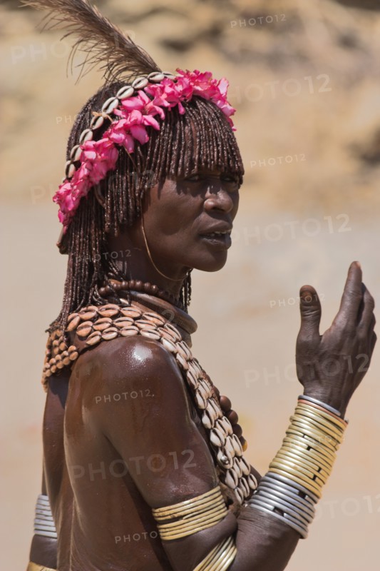 ETHIOPIA, Lower Omo Valley, Turmi, "Hamer Jumping of the Bulls initiation ceremony, Hamer lady"