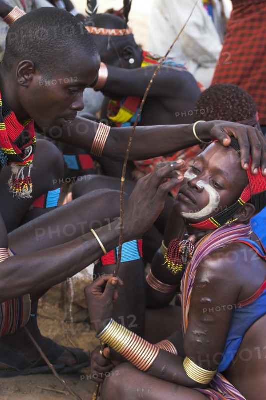 ETHIOPIA, Lower Omo Valley, Tumi, "Hama Jumping of the Bulls initiation ceremony, Face painting with a mixture of clay, oils and plant pigments"