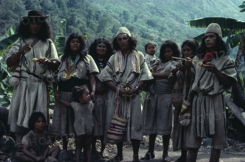COLOMBIA, Sierra Nevada de Santa Marta, Ika, Ika Indian family group  the powerful Villafana family outside their home in the rio Guatapuri valley on the southern slopes of the Sierra Nevada de Santa Marta. Arhuaco Aruaco indigenous tribe American Colombian Colombia Female Woman Girl Lady Hispanic Indegent Kids Latin America Latino Male Man Guy South America  Arhuaco Aruaco indigenous tribe American Colombian Columbia Female Woman Girl Lady Hispanic Indegent Kids Latin America Latino Male Man Guy South America Female Women Girl Lady Male Men Guy