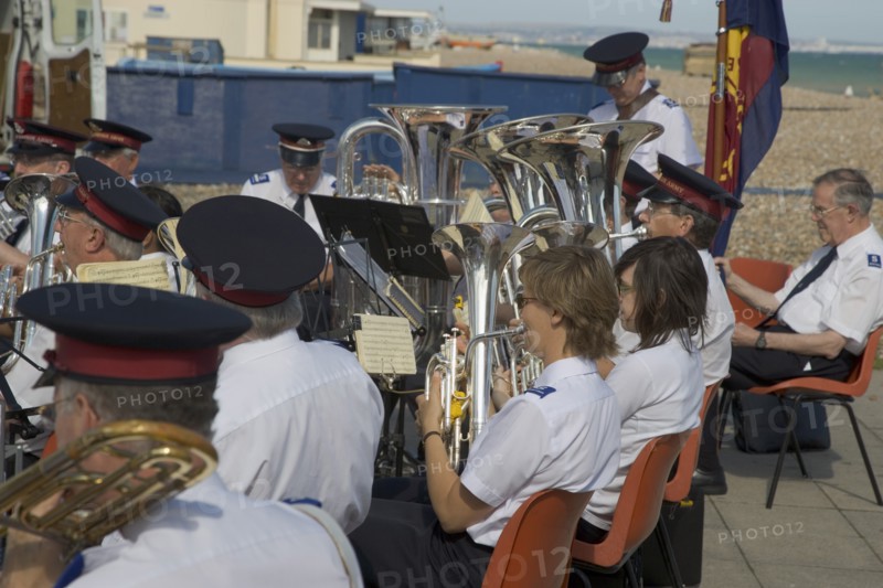 ENGLAND, West Sussex, Worthing, The Salvation Army band playing on the seafront