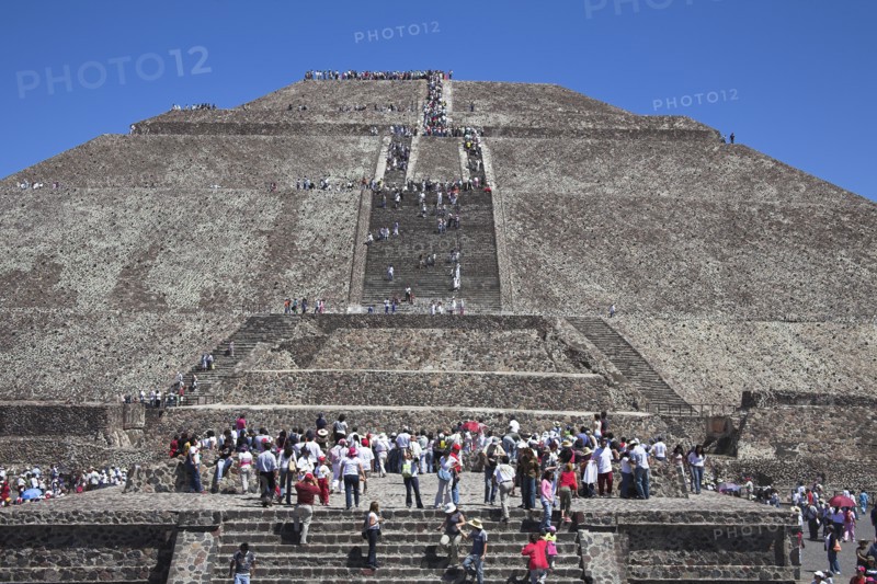 MEXICO, Mexico State, Teotihuacan, "Tourists, Pyramid of the Sun, Piramide del Sol, Teotihuacan Archaeological Site,"