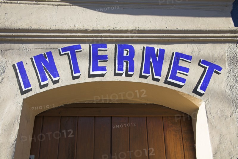 MEXICO, Oaxaca State, Oaxaca, Internet sign above door to Internet cafe.