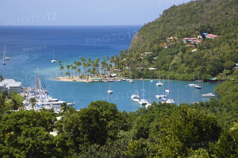 WEST INDIES, St Lucia, Castries , Marigot Bay The harbour with yachts at anchor the and lush surrounding valley