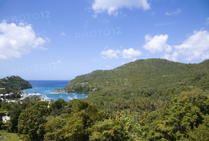 WEST INDIES, St Lucia, Castries , Marigot Bay The harbour with yachts at anchor the and lush surrounding valley