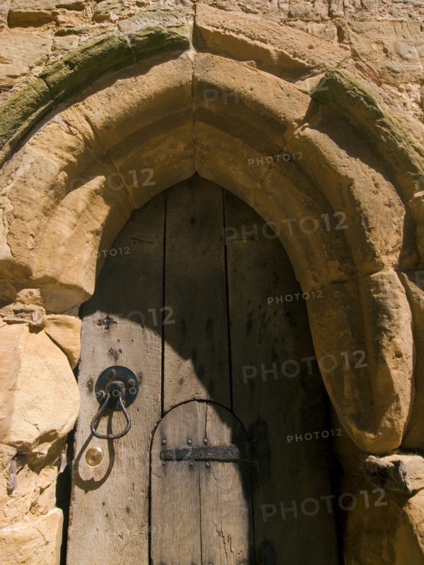 ENGLAND, East Sussex, Battle, Battle Abbey. Detail of wooden gate