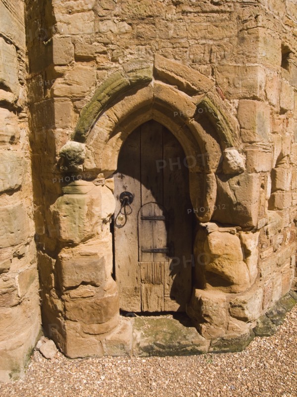 ENGLAND, East Sussex, Battle, Battle Abbey. Detail of wooden gate