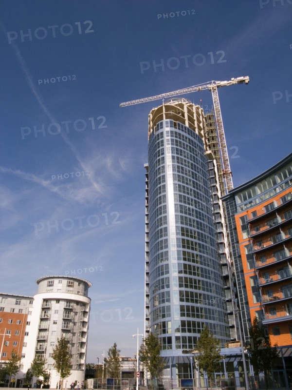 ENGLAND, Hampshire, Portsmouth, Gunwharf Quays complex. A development of tall modern apartments in process of being built