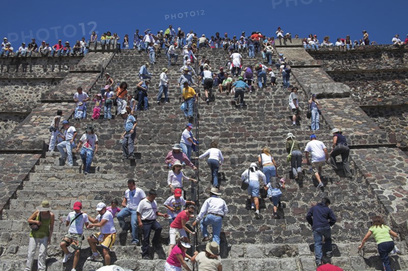 MEXICO, Mexico State, Teotihuacan, "Tourists, Pyramid of the Moon, Piramide de la Luna, Teotihuacan Archaeological Site, Teotihuacan"