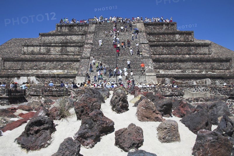 MEXICO, Mexico State, Teotihuacan, "Tourists, Pyramid of the Moon, Piramide de la Luna, Teotihuacan Archaeological Site"