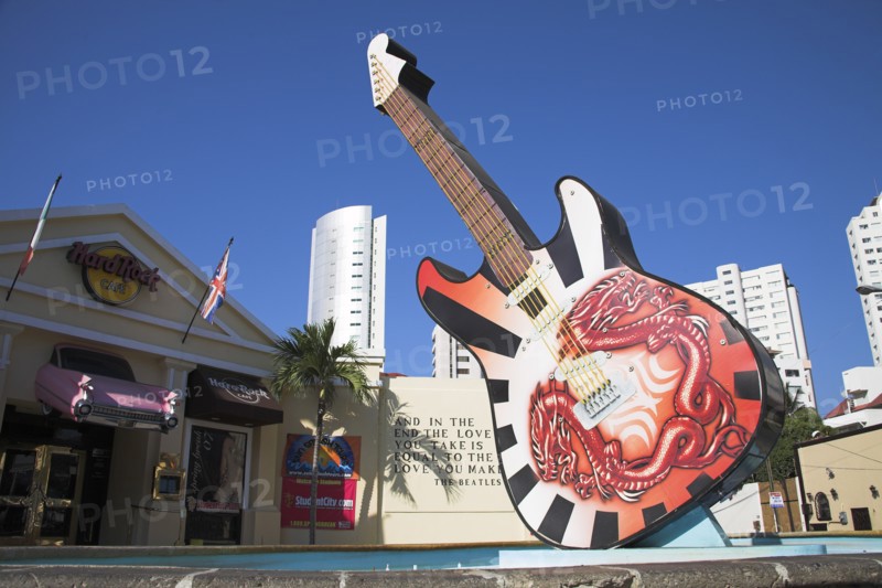 MEXICO, Guerrero State, Acapulco, Guitar outside entrance to Hard Rock Cafe