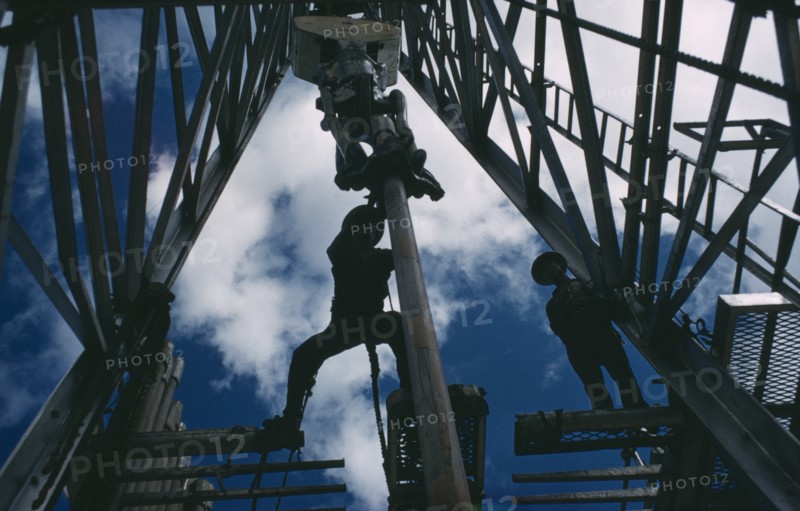 COLOMBIA, Industry, Oil Exploration, Guavio 1  1959 the first wildcat exploration oil rig on the edge of the Llanos in foothills of Cordillera Oriental. Texaco drillers found oil and this well was forerunner to large oil discoveries in 1980's