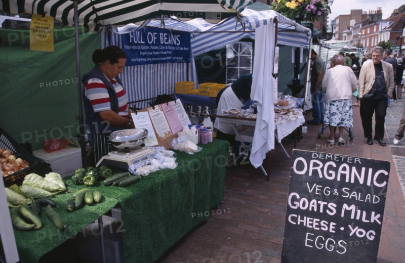 FOOD, Markets, Organic, "Organic produce for sale in farmers market in Lewes, East Sussex."