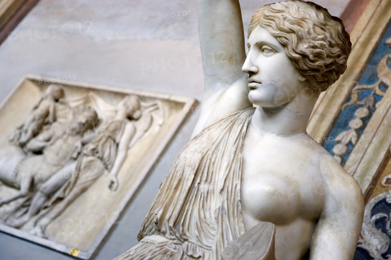 ITALY, Lazio, Rome, Vatican City Museum Belvedere Palace Statue of a woman with raised arm in the Roman and Greek art collection