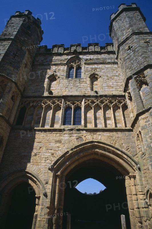ENGLAND, East Sussex, Battle, Battle Abbey. Part view of the The Gatehouse