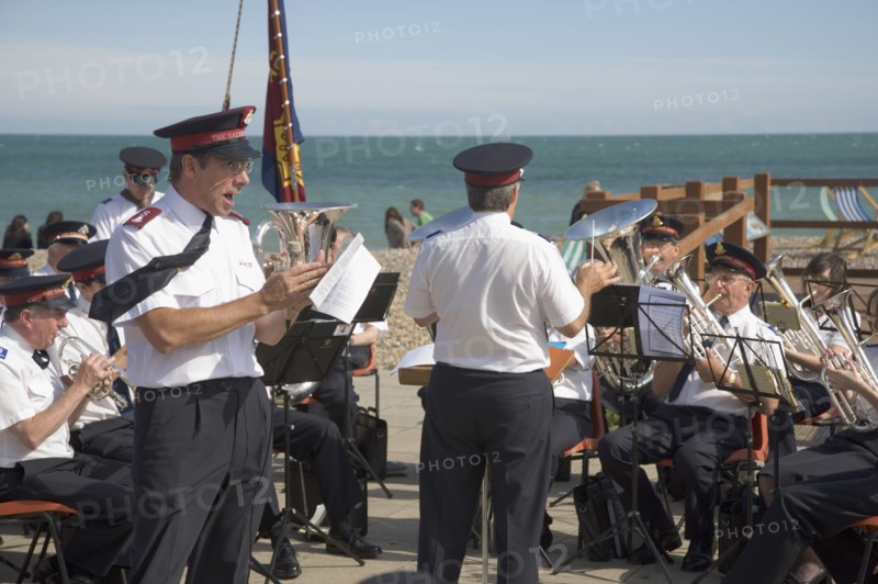 ENGLAND, West Sussex, Worthing, The Salvation Army band playing on the seafront