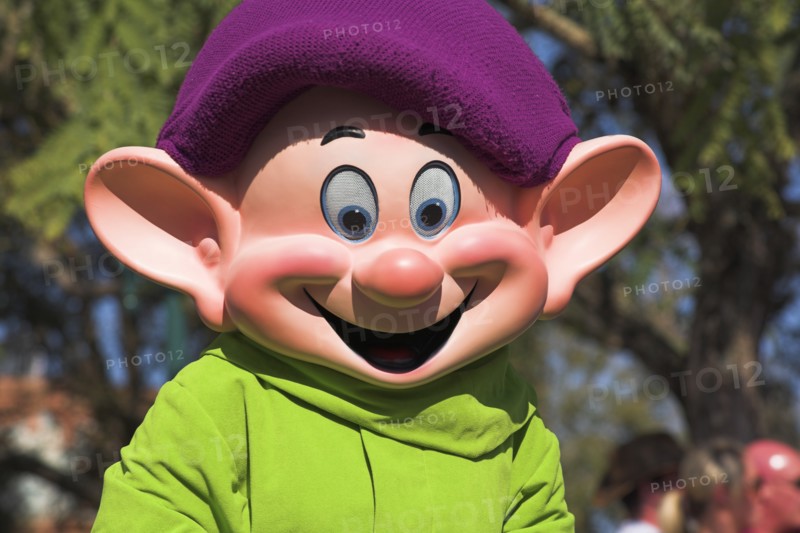 USA, Florida, Orlando, "Walt Disney World Resort. Disney MGM Studios. Dopey, a dwarf from Cinderella during the Stars and Motor Cars Parade."