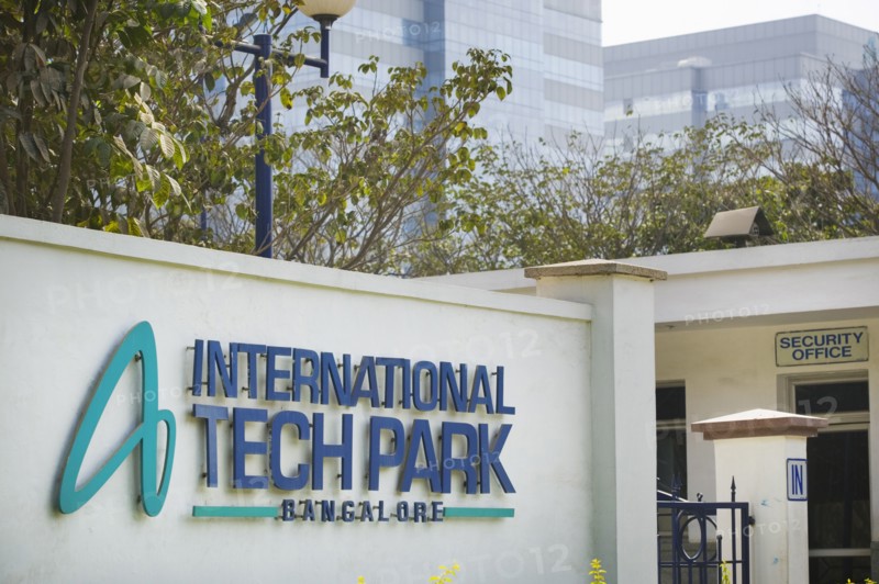 INDIA, Karnataka, Bangalore, "Entrance to International Tech Park, a major software manufacturing centre."