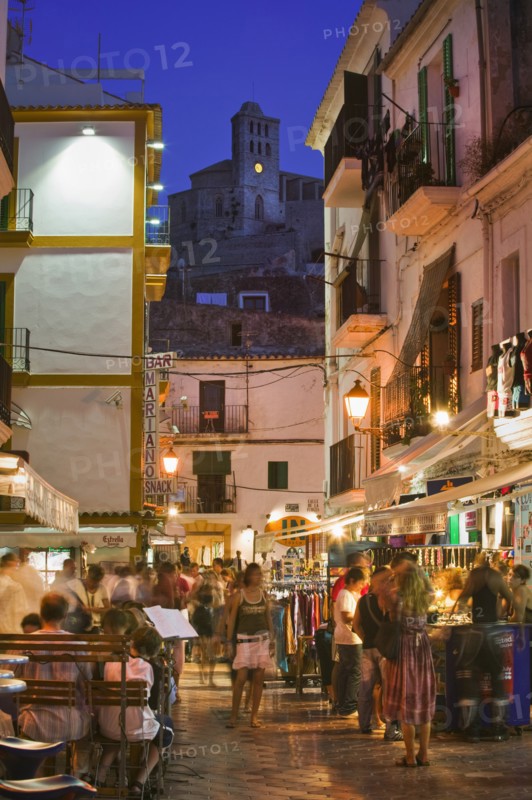SPAIN, Balaeric Islands, Ibiza, Street in the Ibiza City Old Town.